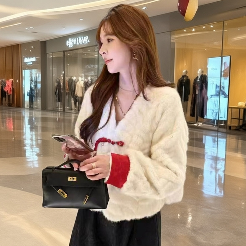 新中式国风盘扣仿水貂毛外套女2025冬季新款时尚百搭皮毛一体上衣,淘宝优惠券,粉丝福利购,淘宝优惠卷