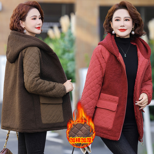 妈妈冬装棉服颗粒绒2025外套新款保暖棉衣洋气中老年连帽加厚棉袄 - 图0