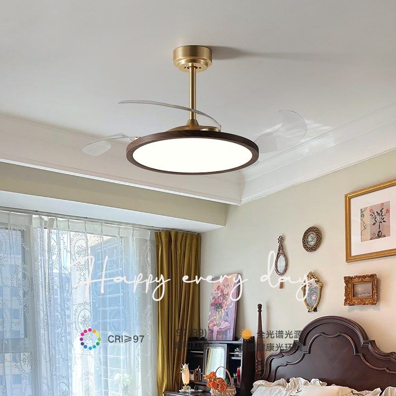 中古风风扇灯吊扇灯简约胡桃木色新中式隐形扇静音全光谱护眼电扇,淘宝优惠券,粉丝福利购,淘宝优惠卷