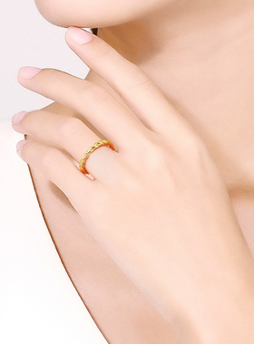 庆大福黄金麻花戒指情侣对戒