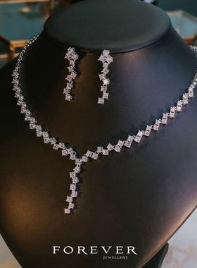 简约闪耀锆石项链耳环套装新娘饰品婚纱I晚礼服配饰结婚宴会首饰