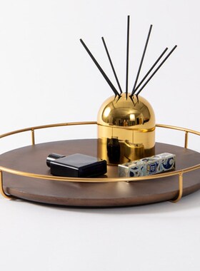 现代新中式金属实木收纳托盘家居客厅茶几工艺品陈列软装饰品摆件