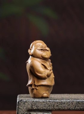 绿檀实木雕刻财神爷手把件 地主文玩把件创意装饰工艺品人物摆件