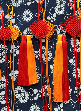 中国结五帝d钱diy材料纯手工绑物件红绳子编织线流苏穗子自己动手