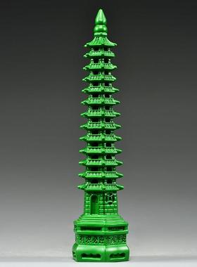 绿色木雕13层文昌塔摆件实木质十三层文昌塔红木家居办公室工艺品