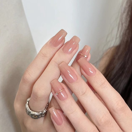 云晚2025秋冬极简气质茶冻色穿戴甲魔镜粉小钻假指甲贴片手工定制 - 图0