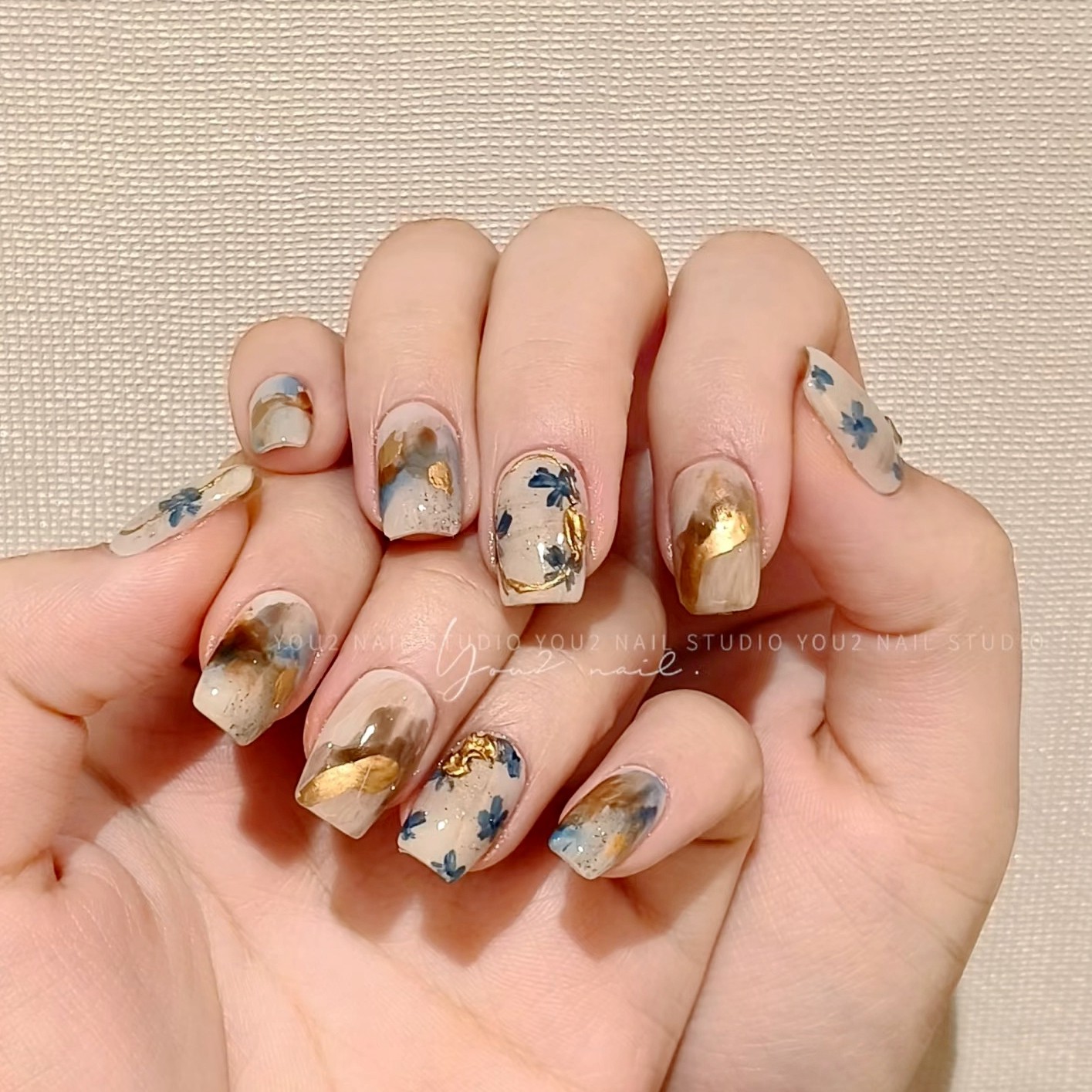 【云晚】初秋水彩手绘碎花穿戴甲魔镜粉涂鸦指甲贴片手工定制气质,淘宝优惠券,粉丝福利购,淘宝优惠卷