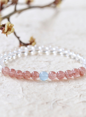 天然草莓晶手串招桃花女生礼物小众设计海蓝宝白水晶手链闺蜜简约