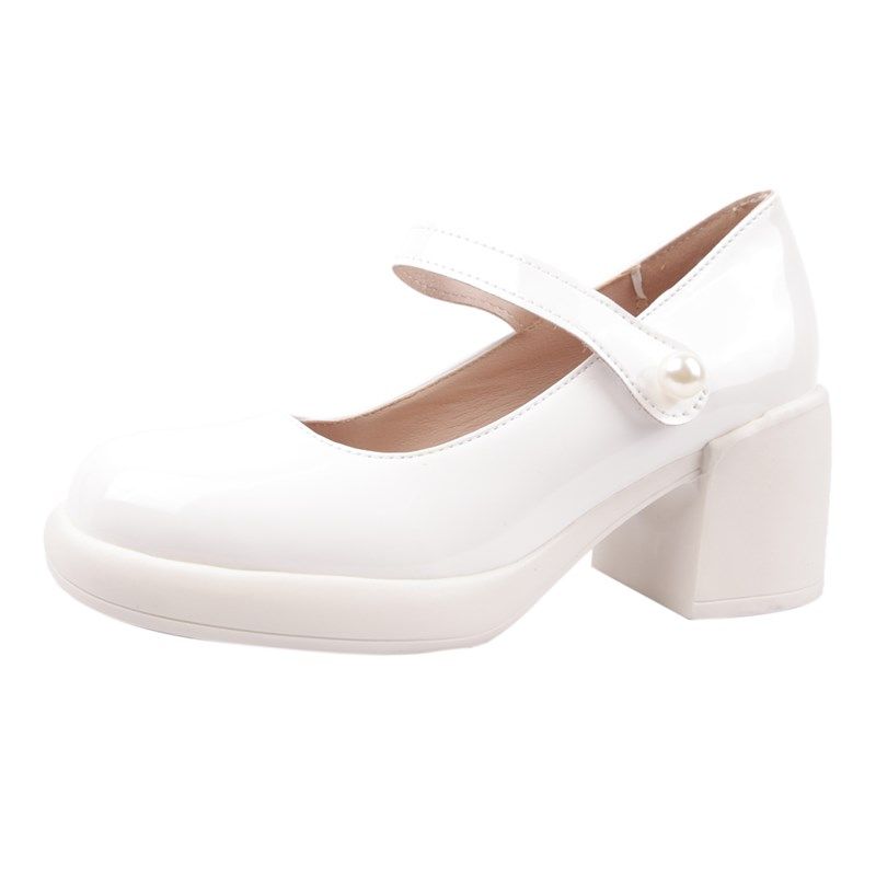 白色玛丽珍鞋女春夏法式仙女风中跟温柔气质晚晚风粗跟伴娘高跟鞋,淘宝优惠券,粉丝福利购,淘宝优惠卷