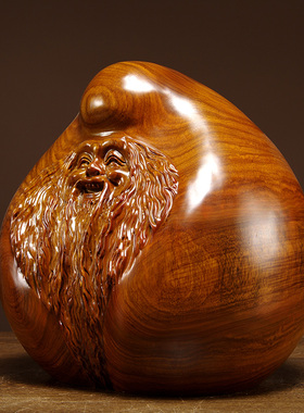 花梨木雕寿桃摆件实木老寿星家居寓意装饰工艺品贺寿祝寿生日礼品