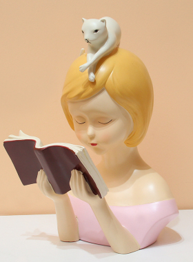 新品看书女孩书房桌面摆件可爱少女家居H装饰品儿童公主房摆设节