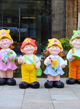 户外卡通人物摆件店门口招揽客人欢迎牌男孩女孩幼儿园装饰小品