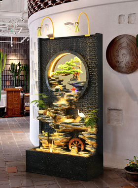 造景假山流水喷泉公司形象墙鱼池景观装饰水幕墙屏风招财落地摆件