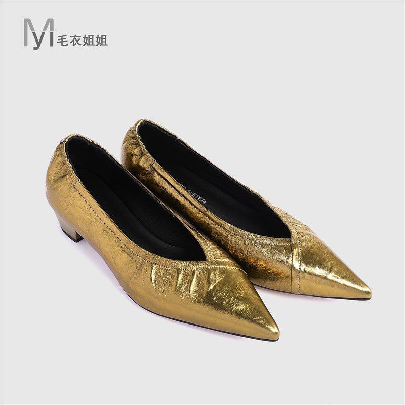 毛衣姐姐 简约时尚褶漆皮浅口尖头粗跟单鞋女25-610,淘宝优惠券,粉丝福利购,淘宝优惠卷