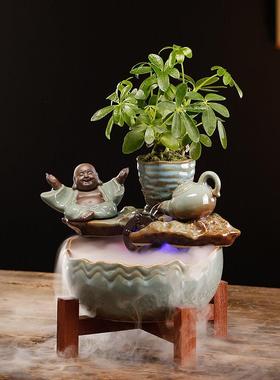 创意陶瓷水循环流水器喷泉招财小型鱼缸摆件家居客厅桌面乔迁礼品