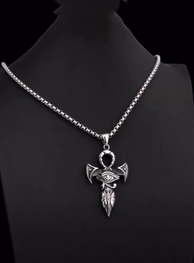 荷鲁斯之眼项链男潮酷帅北欧维京复古幸运安卡十字架吊坠毛衣链子