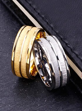 潮男戒指高档双层设计钛钢拉丝网红嘻哈戒环男士个性欧美情侣指环