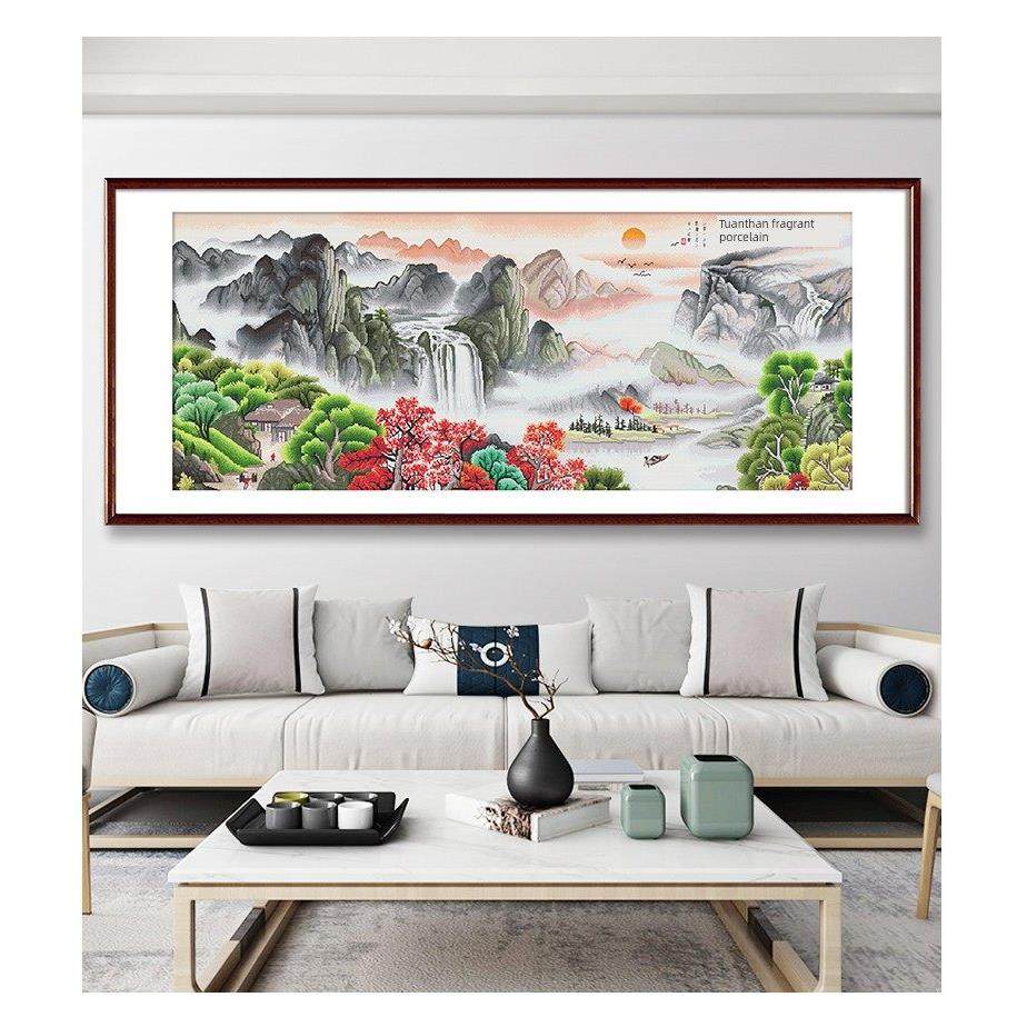 十字绣成品，纯手工富春山居图，流水财富，中国风客厅沙发背景墙,淘宝优惠券,粉丝福利购,淘宝优惠卷