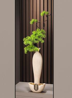 新中式招财元宝陶瓷细长高花瓶入户玄关摆件客厅迎客松装饰高级感