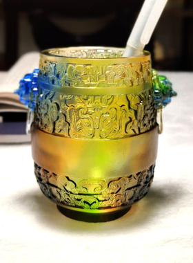 琉璃笔筒摆件轻奢艺术高档办公室桌水晶工艺品创意礼物送老师领导