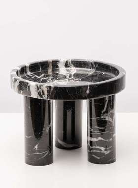 现代简约直筒天然大理石花瓶花器摆件客厅收纳三脚高脚石托盘摆件