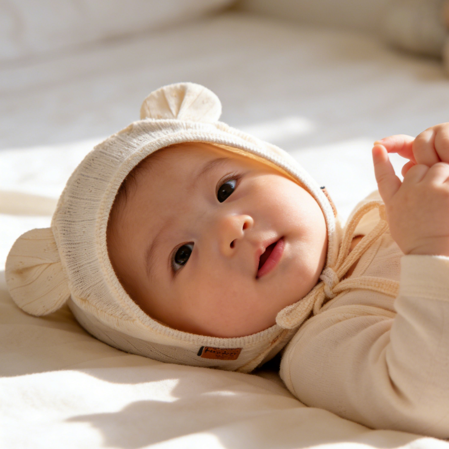 婴儿护耳帽春秋薄款洋气大耳朵系带帽子新生儿宝宝超萌可爱胎帽秋,淘宝优惠券,粉丝福利购,淘宝优惠卷