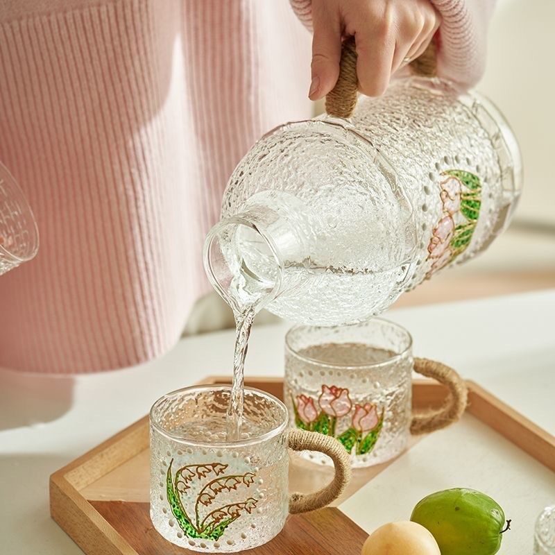 复古锤纹高硼硅玻璃冷水壶耐高温泡茶壶大容量家用凉水壶杯子套装,淘宝优惠券,粉丝福利购,淘宝优惠卷