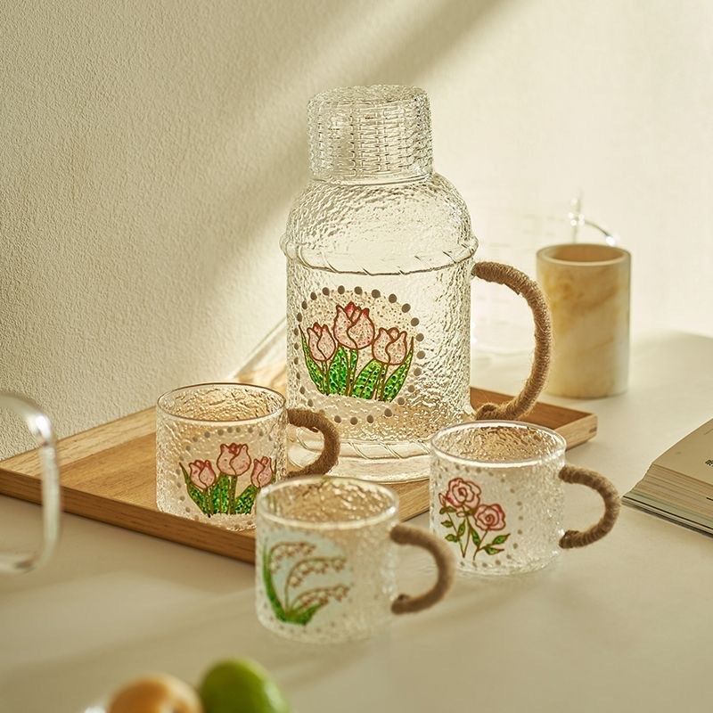 复古锤纹高硼硅玻璃冷水壶耐高温泡茶壶大容量家用凉水壶杯子套装,淘宝优惠券,粉丝福利购,淘宝优惠卷