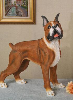 直销新款跨境货源仿真动物工艺品拳师犬摆件树脂宠物狗狗模型客厅