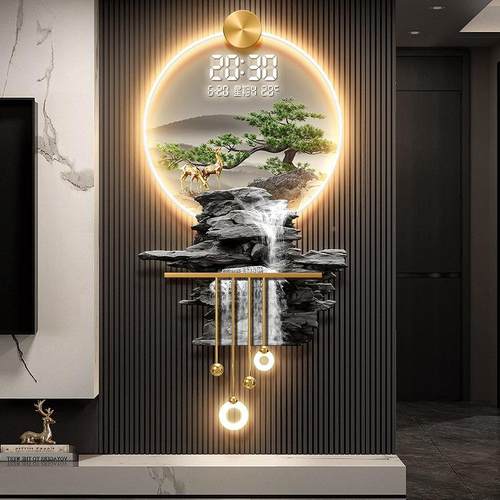 流水生KSX财厅插电万年时历20客25新款客迎松玄关电子钟挂墙带温 - 图0