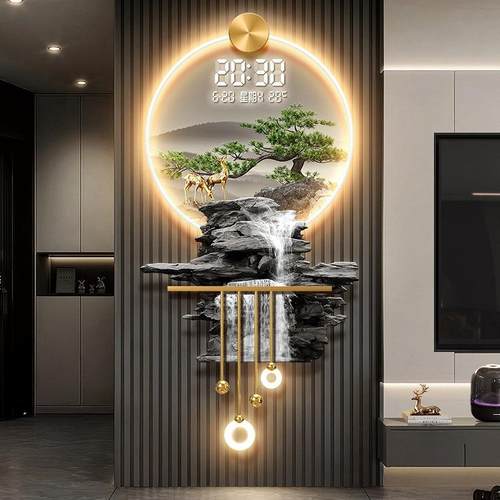 流水生KSX财厅插电万年时历20客25新款客迎松玄关电子钟挂墙带温 - 图3