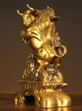 速发纯铜牛摆件生肖牛气势天虹金钱牛家居客厅装饰品牛财冲如中式