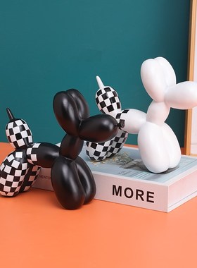 速发黑白电球狗摆件家居气厅客视酒柜玄关装饰品轻奢高档简约