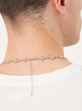 ASOS DESIGN 男士 项链/吊坠 puff 设计十字架链环项链(银色)