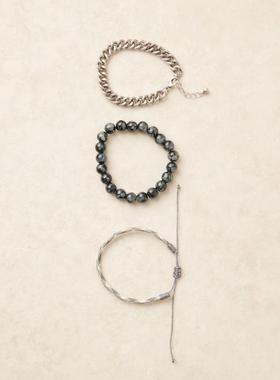 ASOS DESIGN 男士 手链 festival 设计珠饰链条多手镯(三件套)