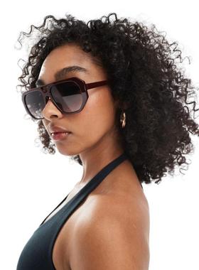 ASOS DESIGN 女士 太阳镜 frame 设计菱角精美飞行员酒红色太阳镜