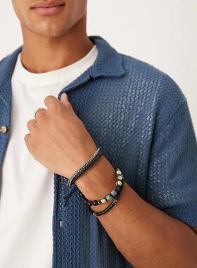 ASOS DESIGN 男士 手链 设计珠饰链条4件套手镯(黑色)