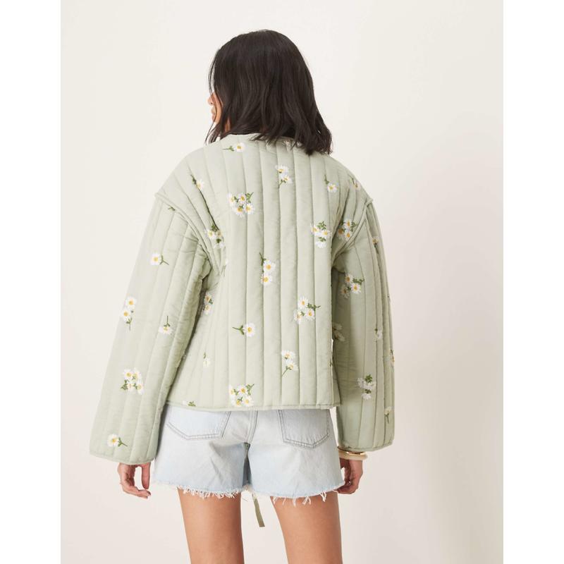 ASOS DESIGN 女士 夹克 设计前襟绑带绗缝刺绣夹克(sage) - 图2