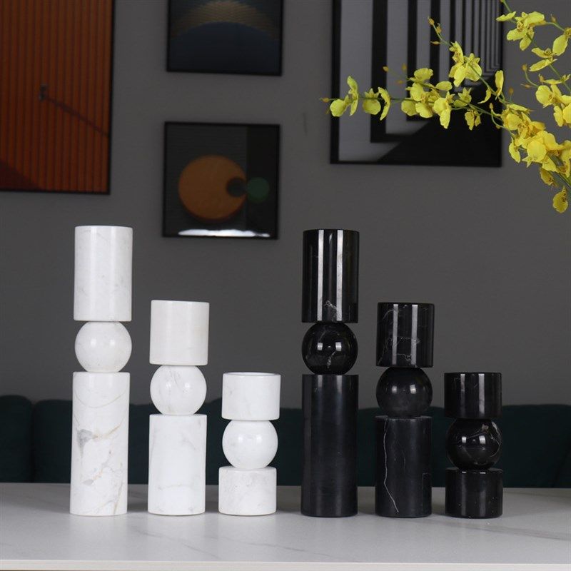 轻奢风大理石圆柱花瓶玄关桌酒店民宿饭厅客厅样板间烛台装饰摆饰,淘宝优惠券,粉丝福利购,淘宝优惠卷