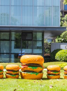 户外玻璃钢休闲创意汉堡面包桌椅雕塑汉堡门店美陈装饰摆件