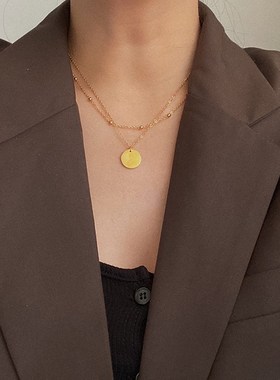 双层圆片项链女锁骨链叠戴个性颈链冷淡风气质2023年新款配饰女