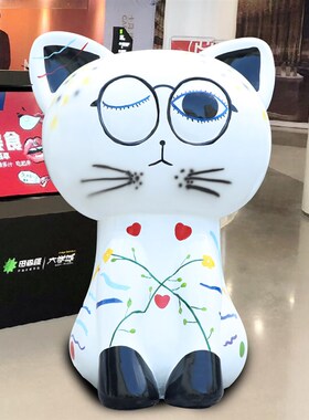 卡通招财猫玻璃钢雕塑店铺开业商场售楼部商业街装饰大号落地摆件