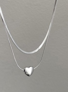 爱心蛇骨链双层项链个性简约冷淡风毛衣链小众百搭气质饰品女