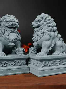 石狮子小摆件一对镇宅看门石雕喜狮麒麟J茶宠鱼缸造景桌面装饰礼