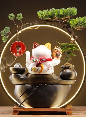 创意招财猫流水摆件客厅办公室装饰桌面循环水新中式送礼开业