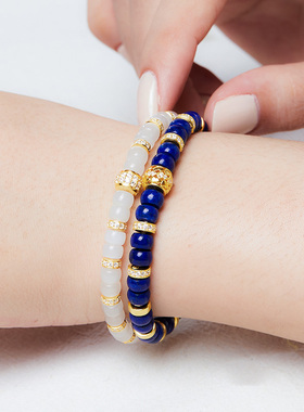 S925银镀金天然白玉间金软镯手串