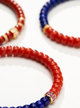 S925银镀金天然青金石南红手串