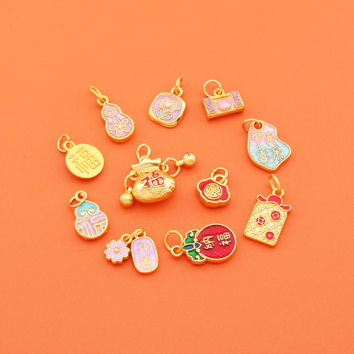 古法金色保色祥云福字钱袋子吊坠DIY葫芦饰品配件挂件手工编织 - 图3