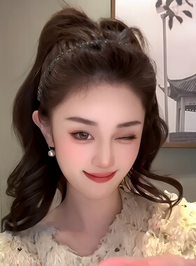 复古丝绒闪钻碎发发箍防滑超仙气