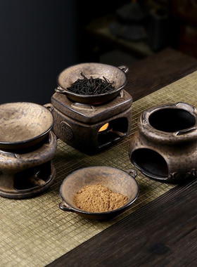 粗陶鎏金香炉家用室内香薰炉蜡烛加热熏香炉檀香香粉烘干炉香精炉